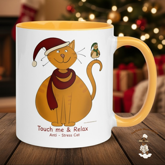 Christmas Anti-Stress Cat Mug - Touch Me & Relax Anti-Stress