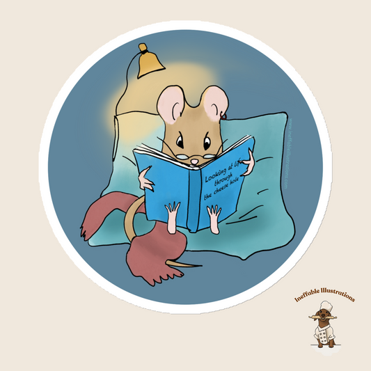 Cute Mouse Magnet Pedro Reading Book - Refrigerator Magnet Gift for Book Lovers, Kids, Teachers, and Students, Animal Lover Decor - Ineffable Illustrations