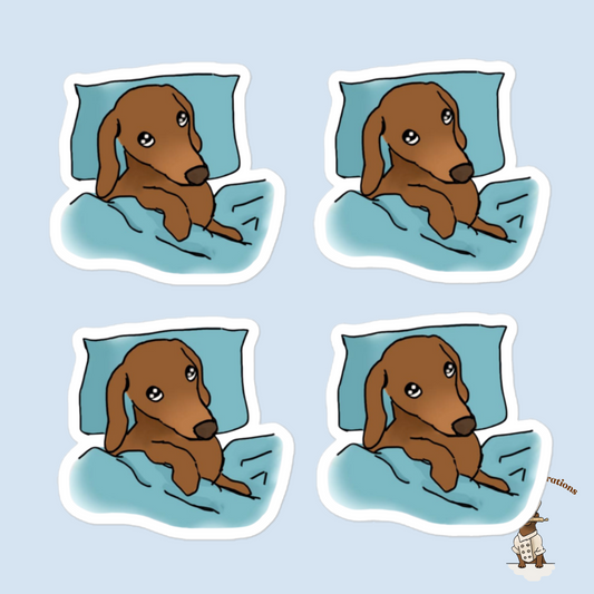 Lazy Oliver Dachshund in Bed 4-Pack Stickers