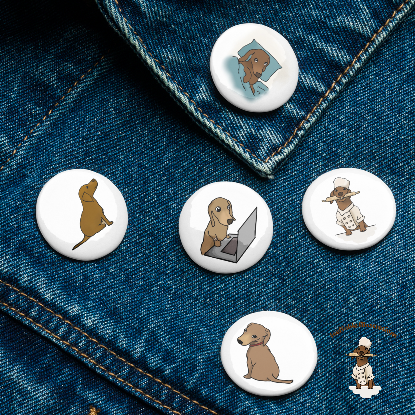 Dachshund Button Pins Set of Cute Oliver Enjoying Life | Fun Dog Accessories & Gifts for Pet Lovers