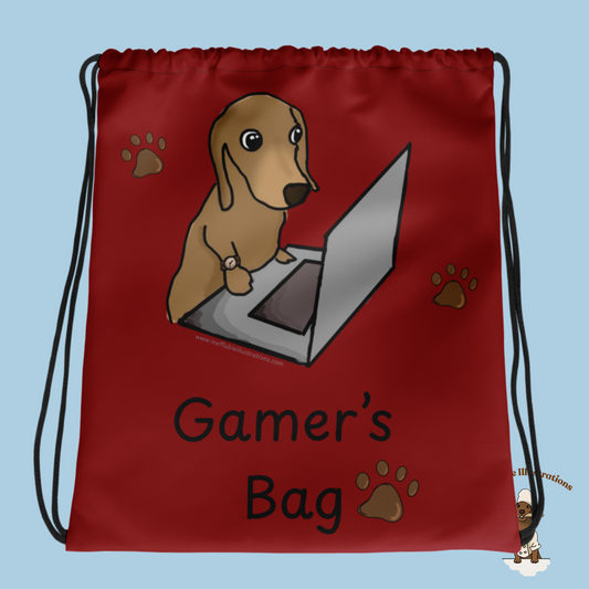Oliver Dachshund Gamer Drawstring Bag