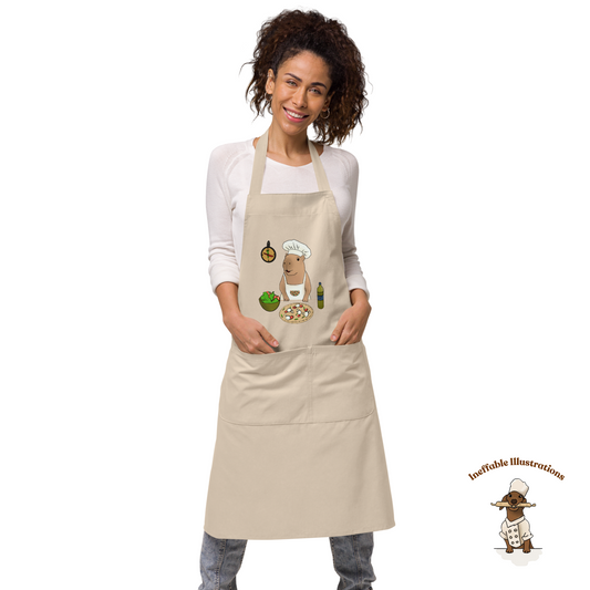 Organic Cotton Apron with Capybara Jolly | Cute Kitchen Apron for Healthy Cooking, Pizza & Salad Making, Gift for Chefs