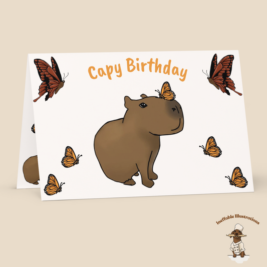 Capybara Birthday Card: Capybara Jolly Design with Butterflies, Cute Animal Greeting Card for Friends & Family, Unique Birthday Wishes