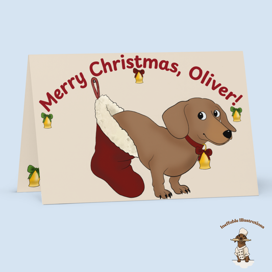 Personalizable Oliver Dachshund Christmas Greeting Card - Custom Name