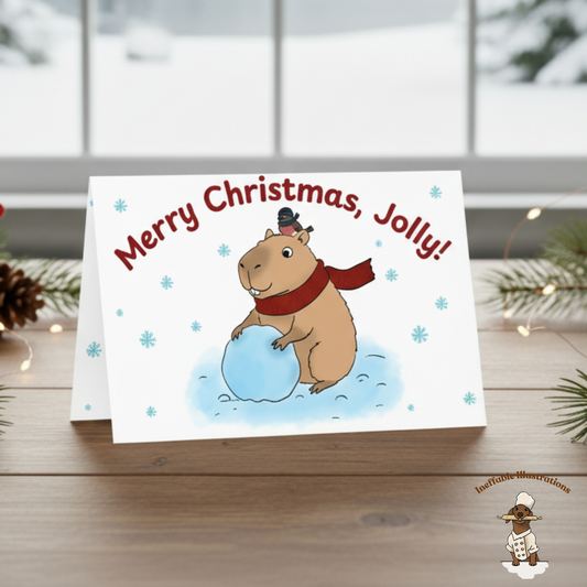 Personalized Capybara Christmas Card - Custom Name Holiday Greeting Card with Jolly