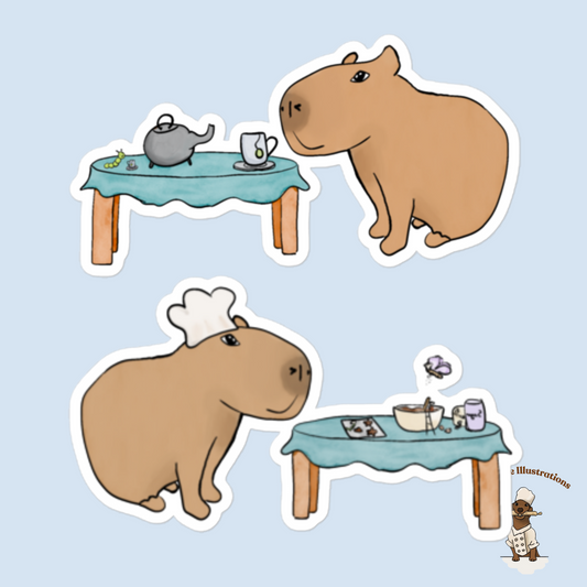 Cute Capybara Stickers, Capybara Jolly Drinking Tea & Cooking with Butterfly, Caterpillar and Ant Friends for Scrapbooking and Laptop Decor