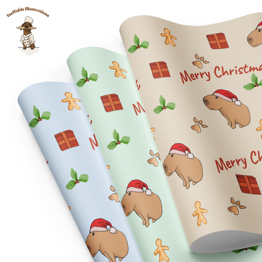 Personalized Capybara Christmas Wrapping Paper - Custom Name Gift Wrap with Jolly - Festive Holiday Gift Wrap Sheets