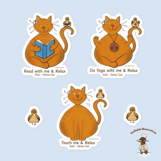 Anti-Stress Cat Sticker Pack - 5 Mindful Cat Vinyl Stickers
