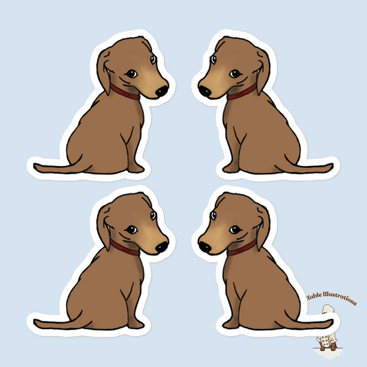 Oliver Dachshund Looking Back Stickers Set - Cute Dog Decals 4-Pack