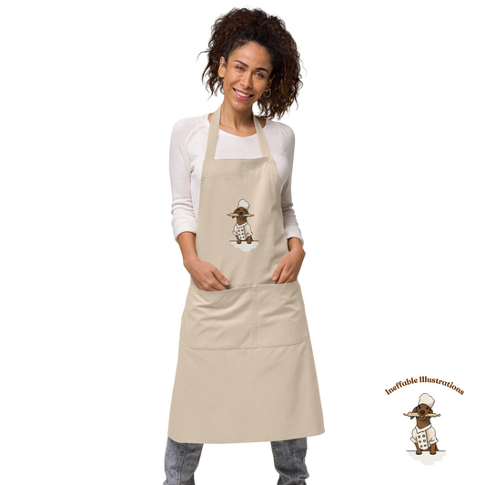 Organic cotton apron with the cute image of sausage dog chef