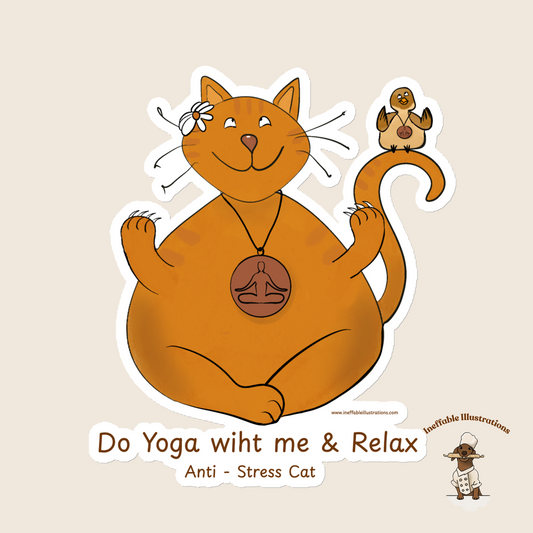 Anti-Stress Yoga Cat Magnet - Zen Cat & Bird Fridge Magnet