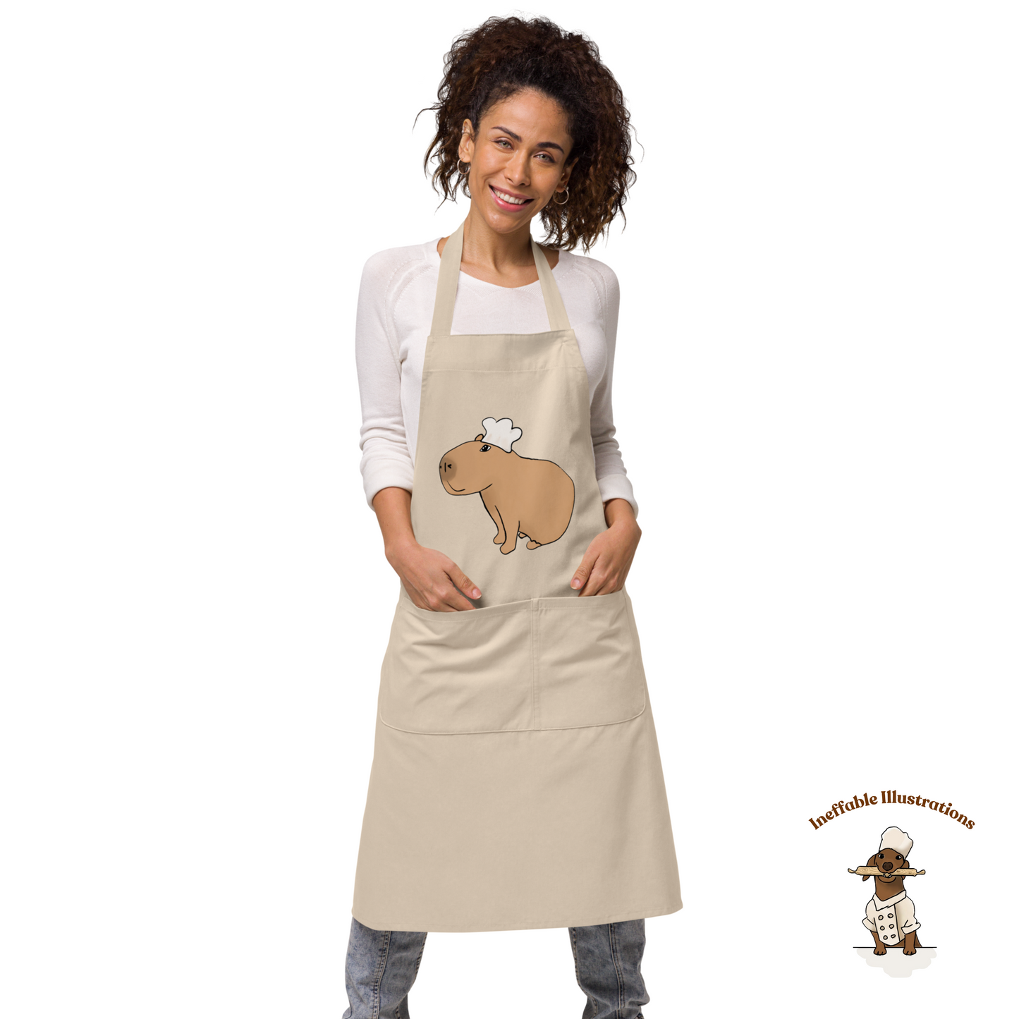 Organic Cotton Apron with Cute Chef Capybara Jolly | Perfect Gift for Animal Lovers & Cooking Enthusiasts