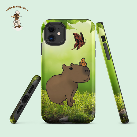 IPhone case "Cute Capybara Jolly and Butterflies". Tough Case for iPhone® Drawn by hand.