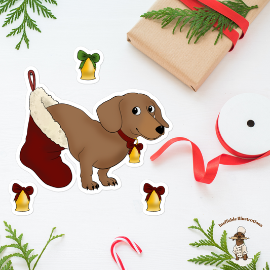 Oliver Christmas Dachshund Bubble-Free Stickers