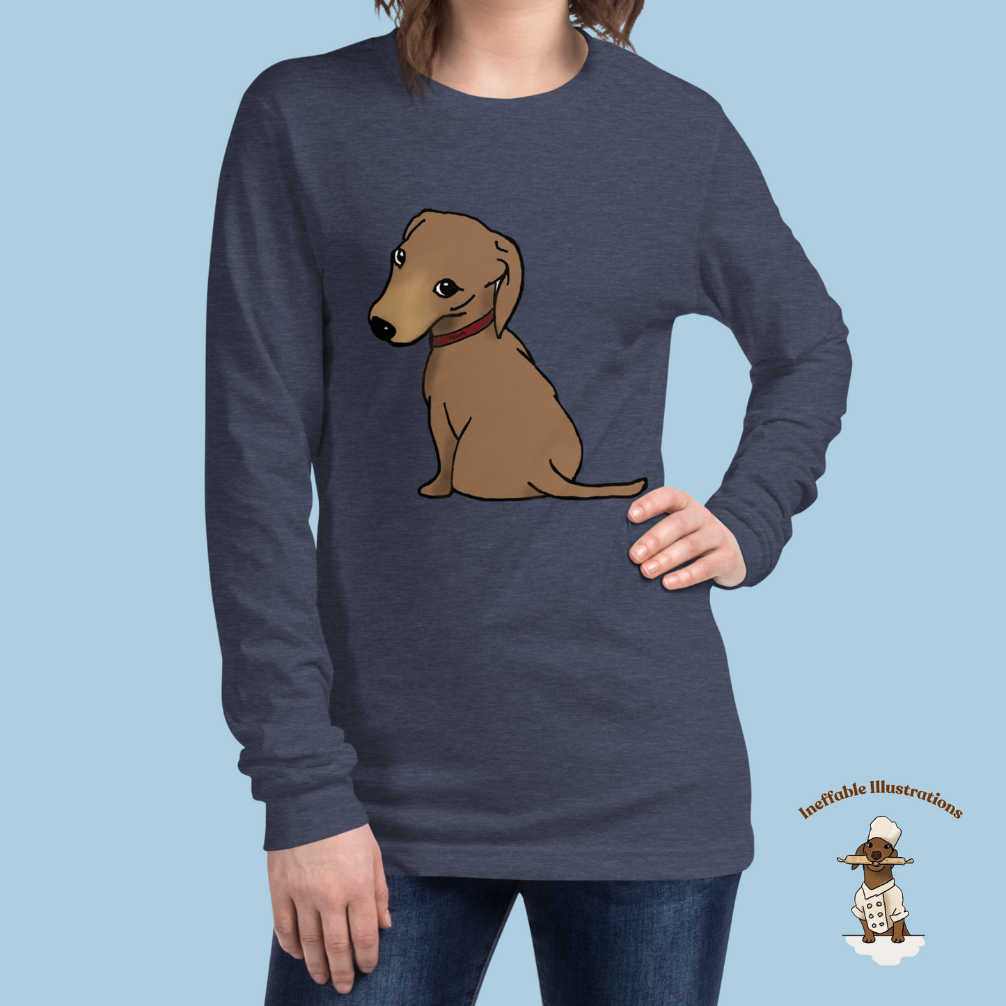 Dachshund Long Sleeve Tee for Adults - Cute Dachhund Oliver Design, Unisex T-Shirt, Dog Lover Gift, Soft Cotton, Perfect for Casual Wear