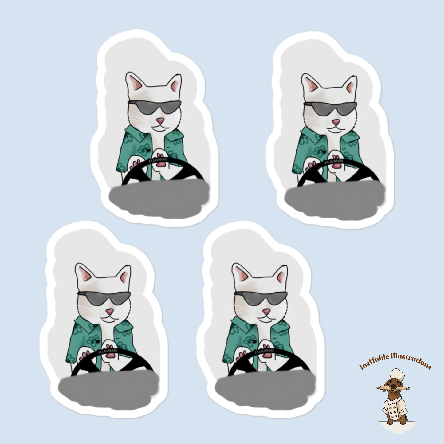 Ralph Cat Driving Luxury Car Miaurari 4-Pack Stickers