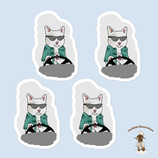 Ralph Cat Driving Luxury Car Miaurari 4-Pack Stickers