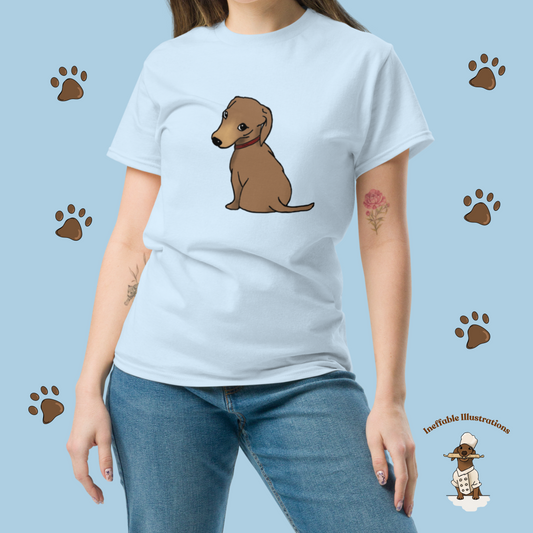 Shirt. Dachshund T-Shirt, Unisex Classic Tee with Cute Dachshund Oliver Design, Funny Pet Lover Gift, Dog Mom or Dad Apparel, Hand Drawn