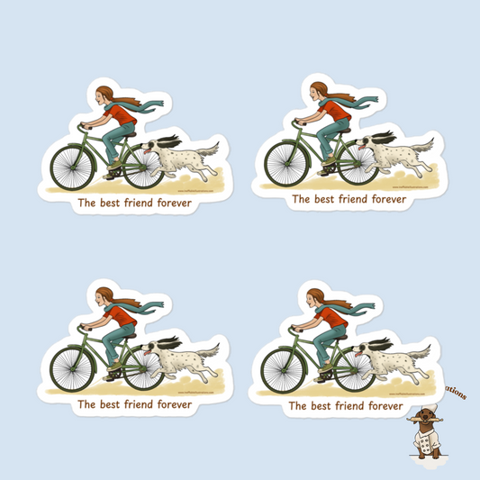 Molly & Zagi Bicycle Adventure Stickers - 4-Pack English Setter Dog Lover Vinyl Decals