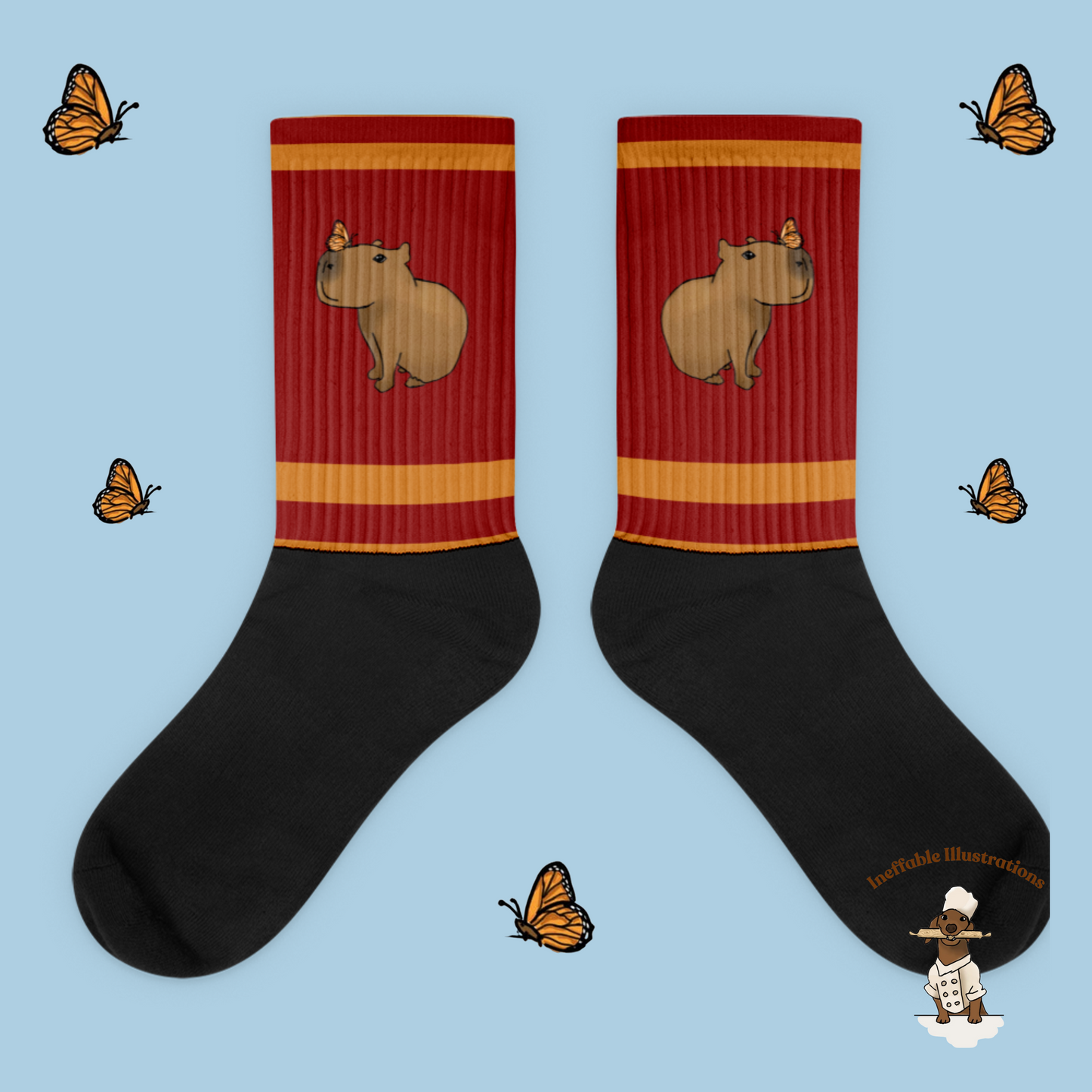 Capybara Socks with Capybara Jolly with Butterfly, Cute Animal Socks, Cozy Gift for Animal Lovers, Fun Capybara Apparel, Unisex Socks