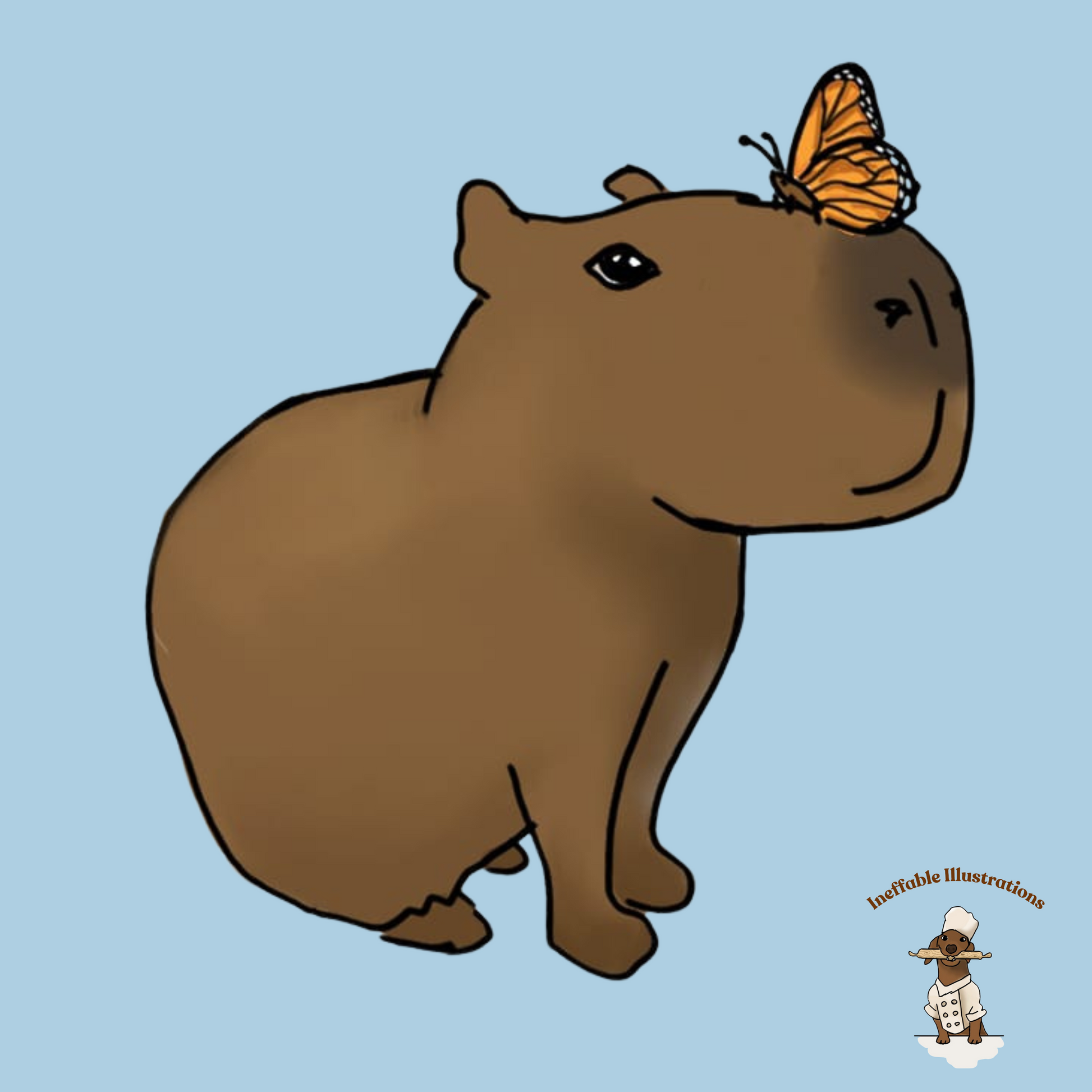 Youth Classic Tee with Hand Drawn Cute Capybara Jolly with Butterfly Shirt Kids Animal Graphic Top - Ineffable Illustrations