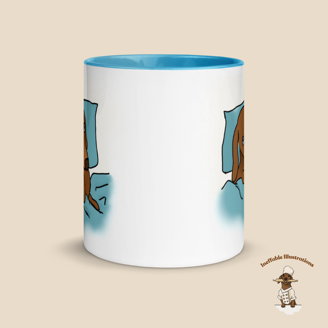 Mug "Sleepy Oliver". Dachshund Mug with Color Inside - Hand-Illustrated Cute Dog Design by Teen Artist, Unique Gift for Dog Lovers & Pet Owners