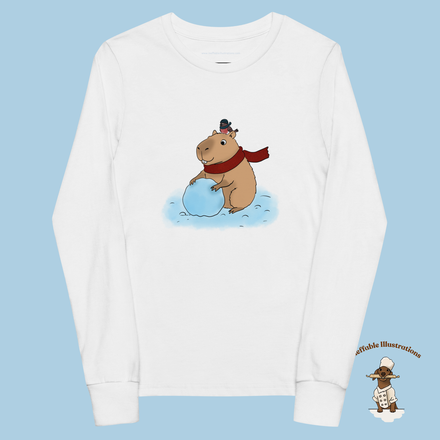 Jolly Capybara Christmas Youth Long Sleeve Tee - Festive Winter Snowman Design