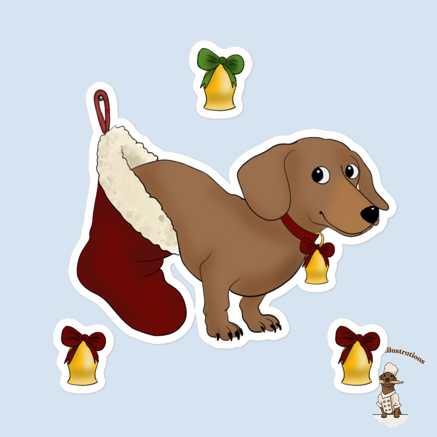 Oliver Christmas Dachshund Bubble-Free Stickers