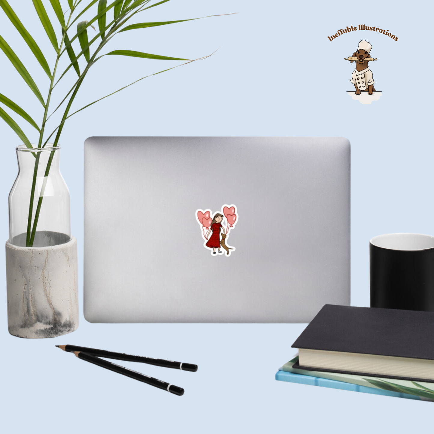 Dachshund Sticker: Cute St. Valentine Design Featuring dachshund Oliver & Adorable Owner Molly, Perfect for Dog Lovers and Gifts!