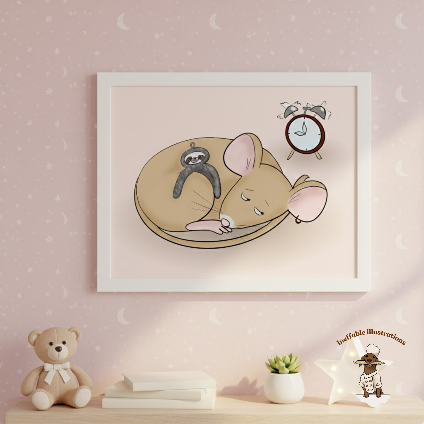 Sleepy Pedro Mouse with Sloth Toy - Nursery & Kids Room Framed Poster