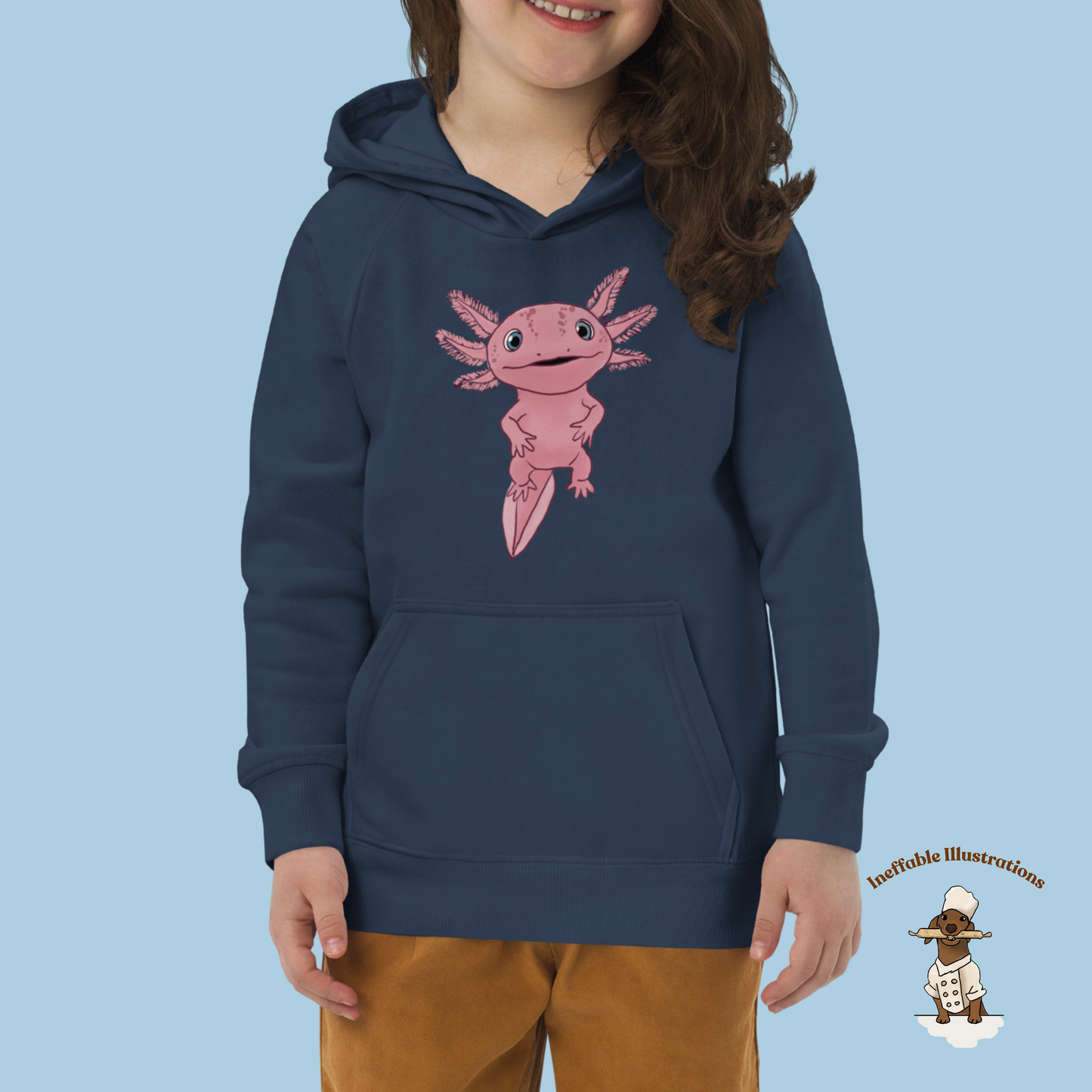 Kids Eco Hoodie with Cute Axolotl Albert - Organic Cotton, Eco-Friendly, Adorable Design for Boys & Girls, Sustainable Fashion