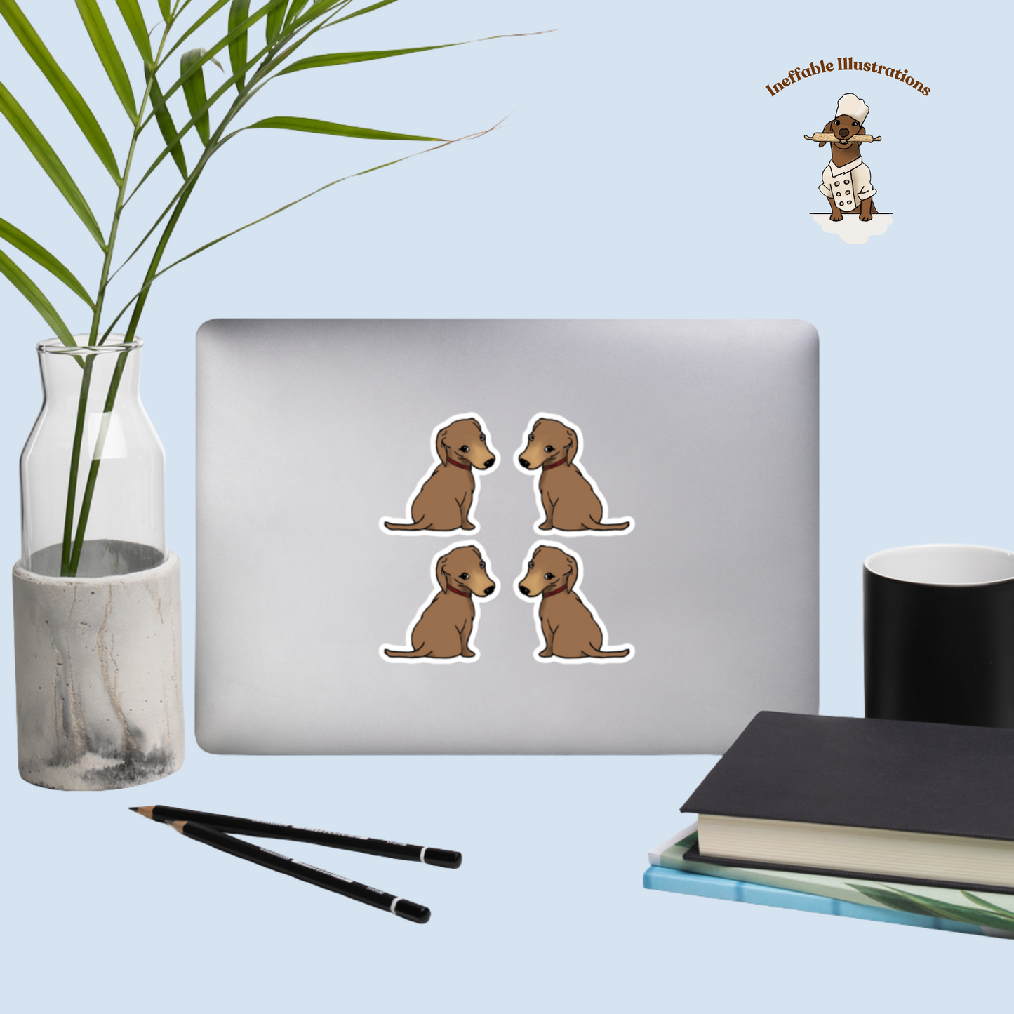 Oliver Dachshund Looking Back Stickers Set - Cute Dog Decals 4-Pack