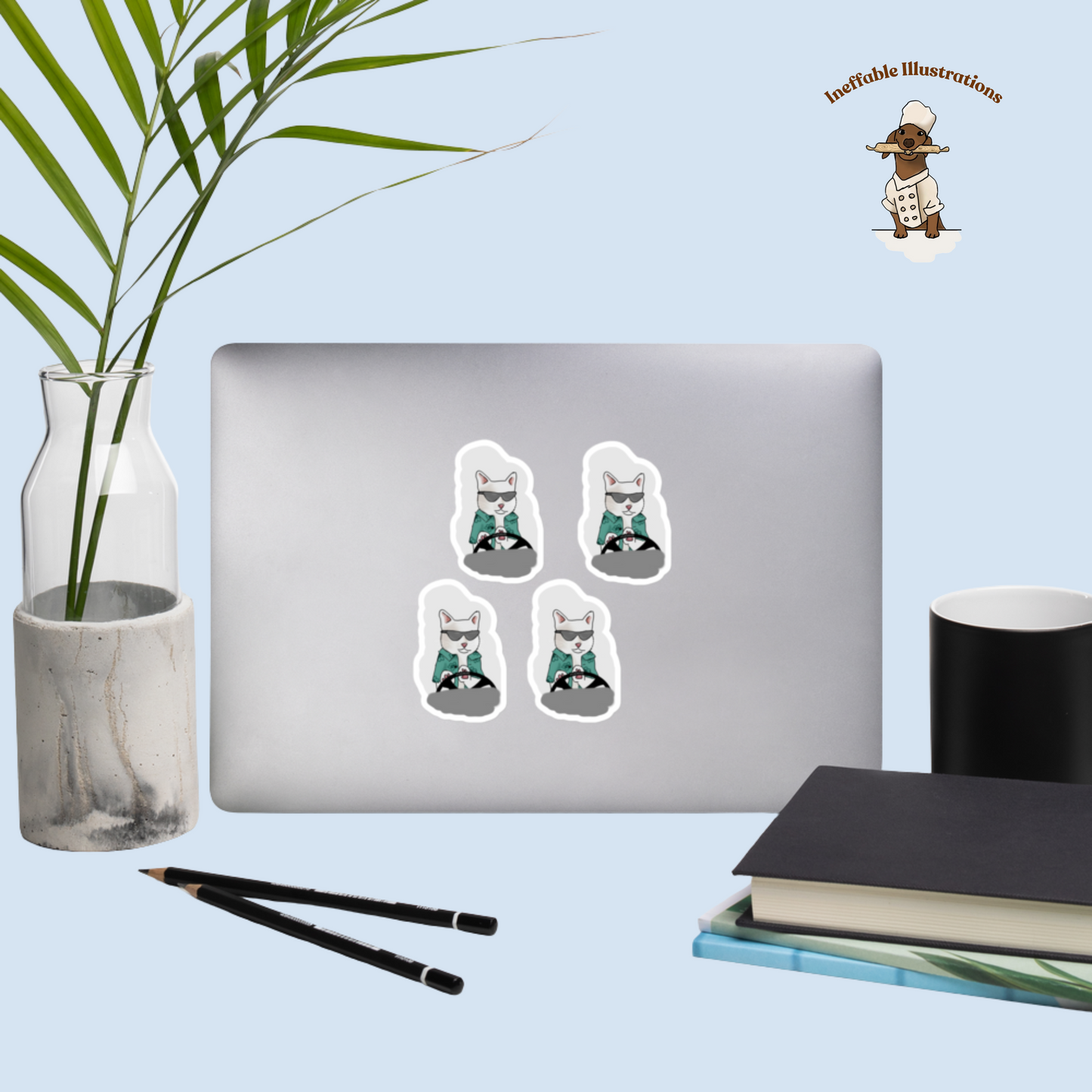 Ralph Cat Driving Luxury Car Miaurari 4-Pack Stickers