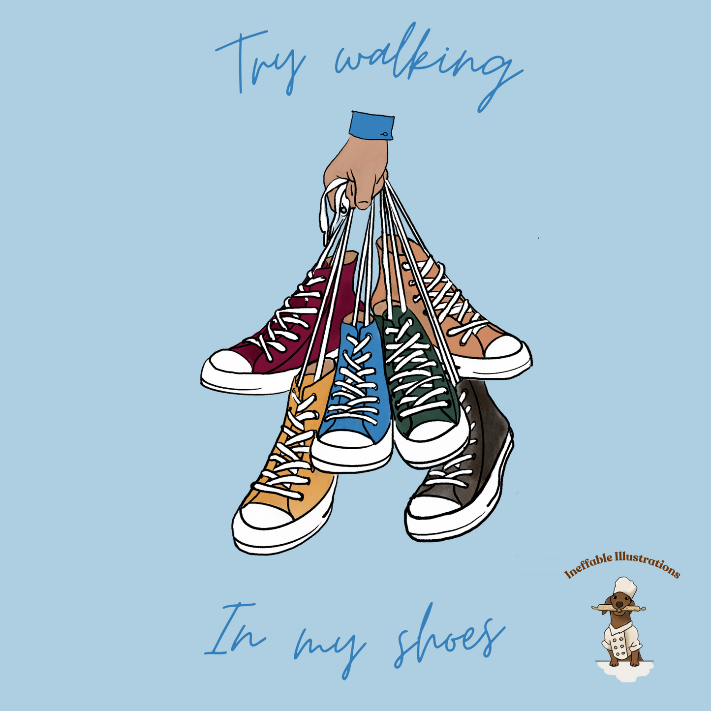 Try Walking in My Shoes Hardcover Notebook, Hand Drawn Shoes Illustration, Inspirational Gift for Hikers & Dreamers