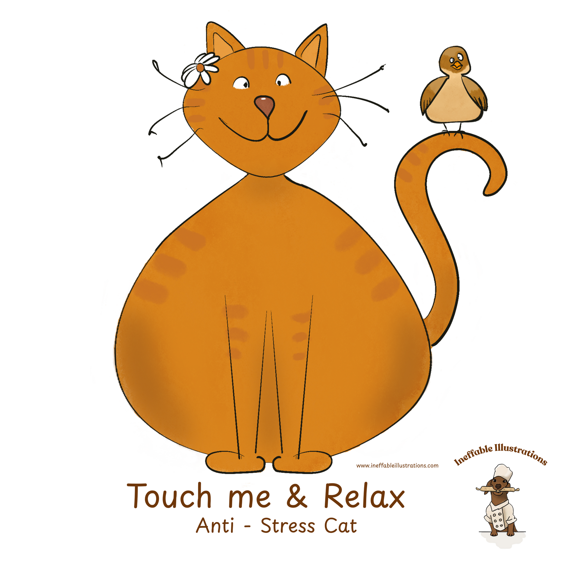 Funny Ginger Cat Stainless Steel Tumbler – Hand-Drawn Anti-Stress Cat, Reusable Travel Tumbler with Metal Straw - Ineffable Illustrations