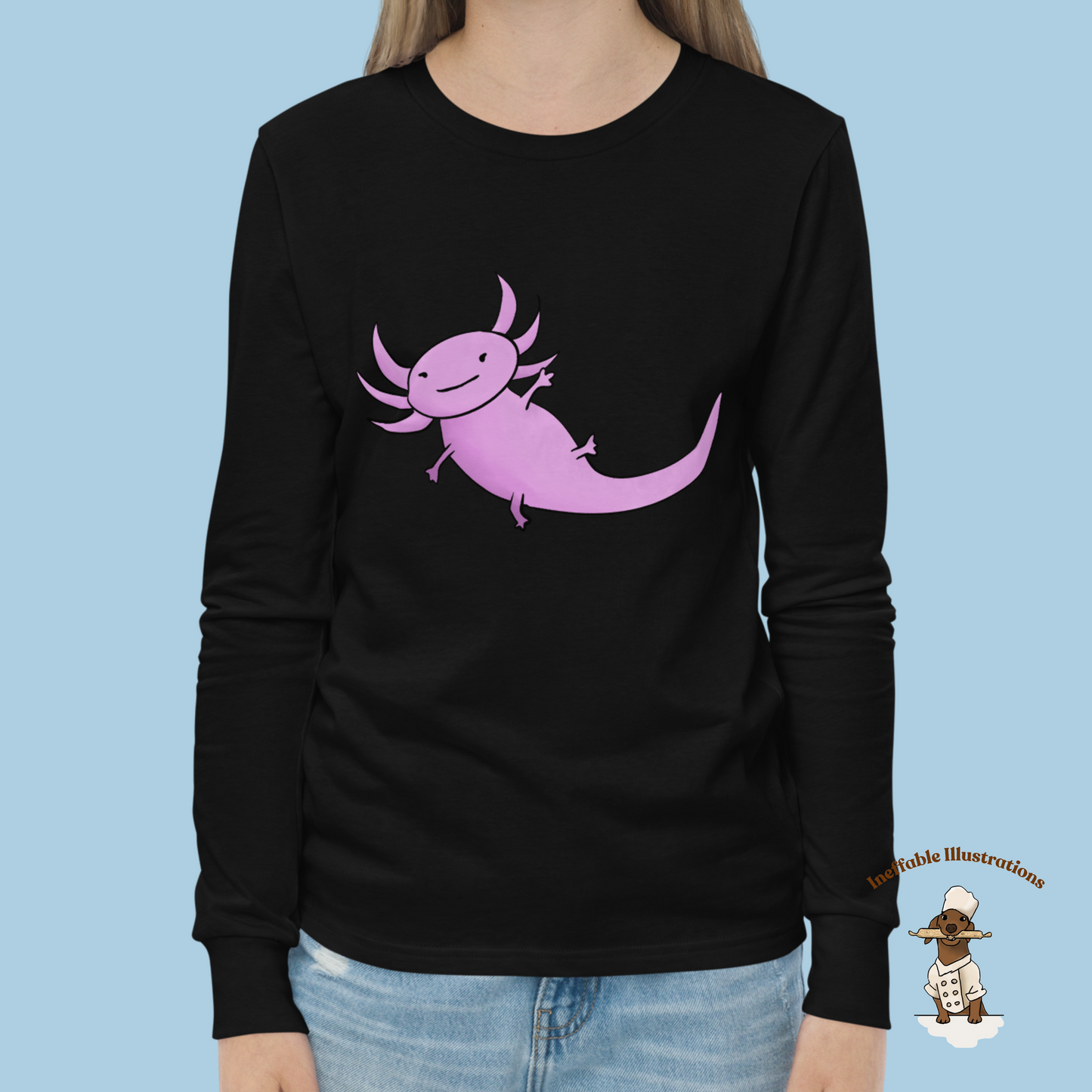 Axolotl Long Sleeve Tee | Hand Drawn Illustration | Cute Youth T-Shirt | Perfect Gift for Kids & Teens