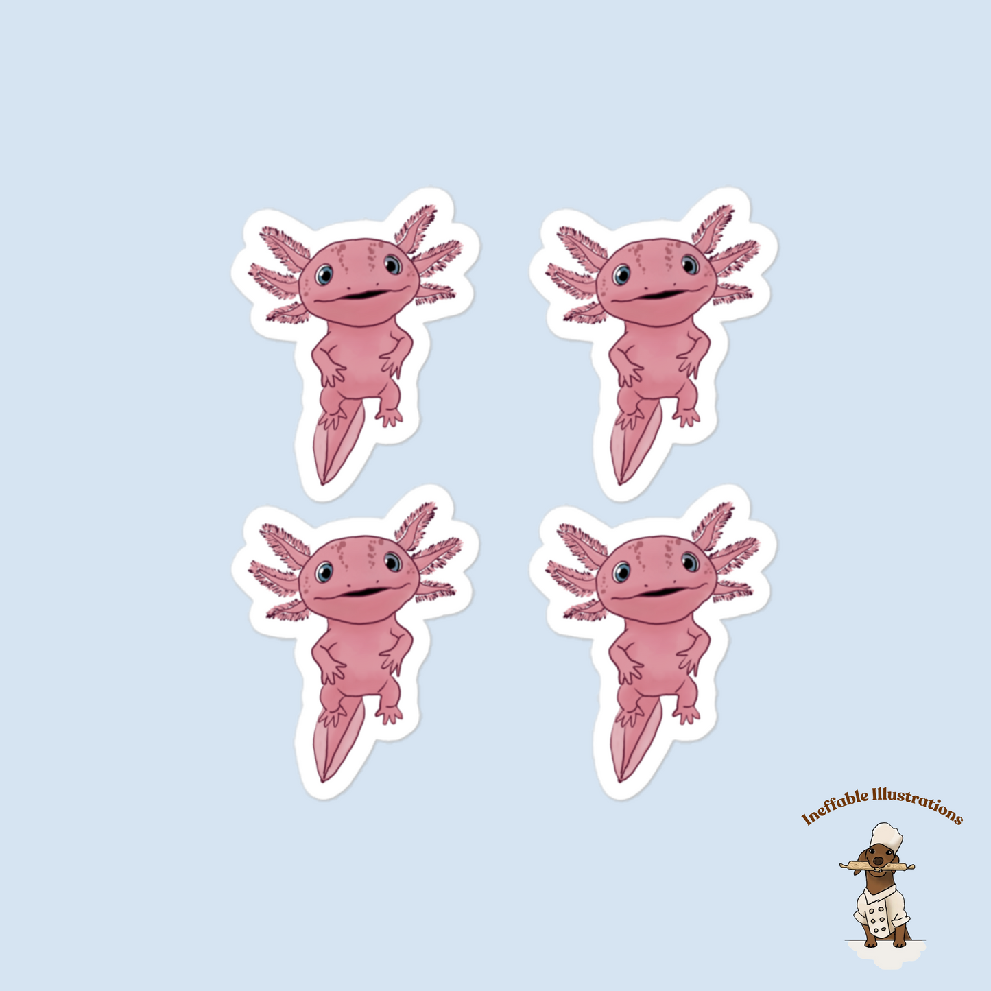 Cute Axolotl Alex Stickers Bubble Free, Waterproof Decorative Decals for Laptops, Phones & Notebooks - Ineffable Illustrations