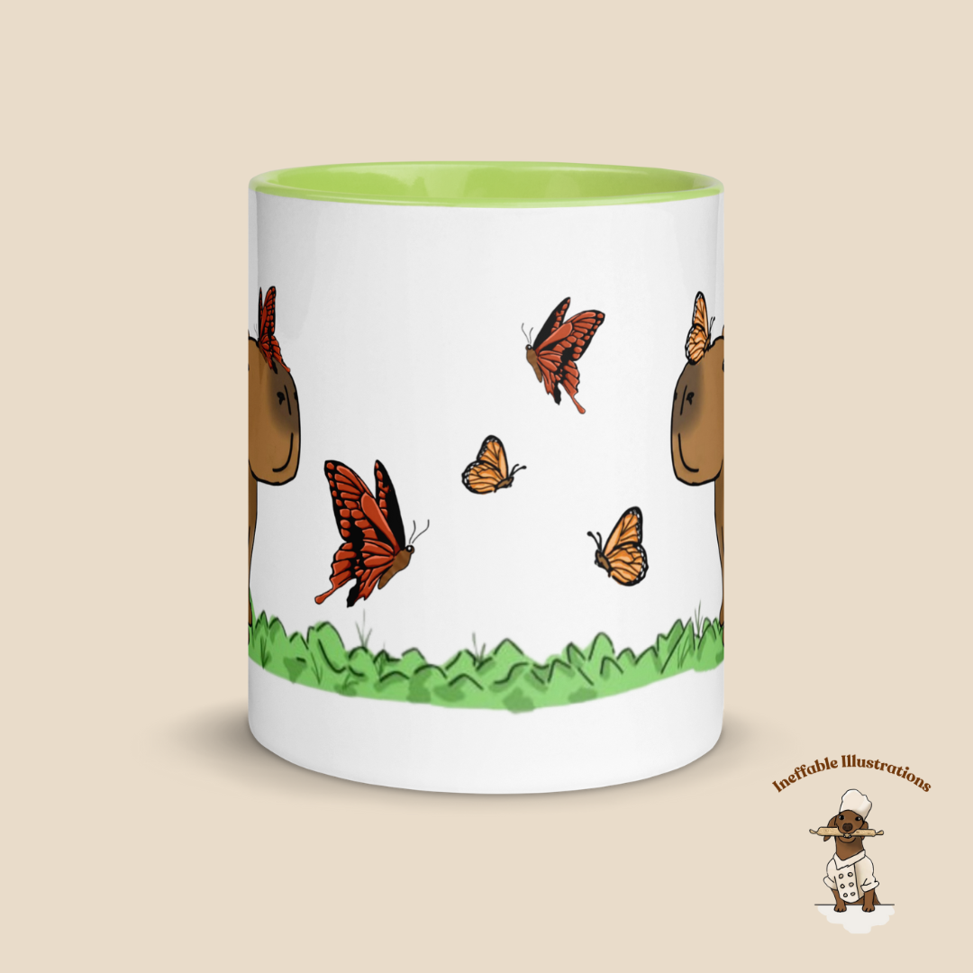 Mug "Jolly playing with butterflies". Hand-drawn Capybaras and Butterflies Ceramic Mug - Colorful and Charming!