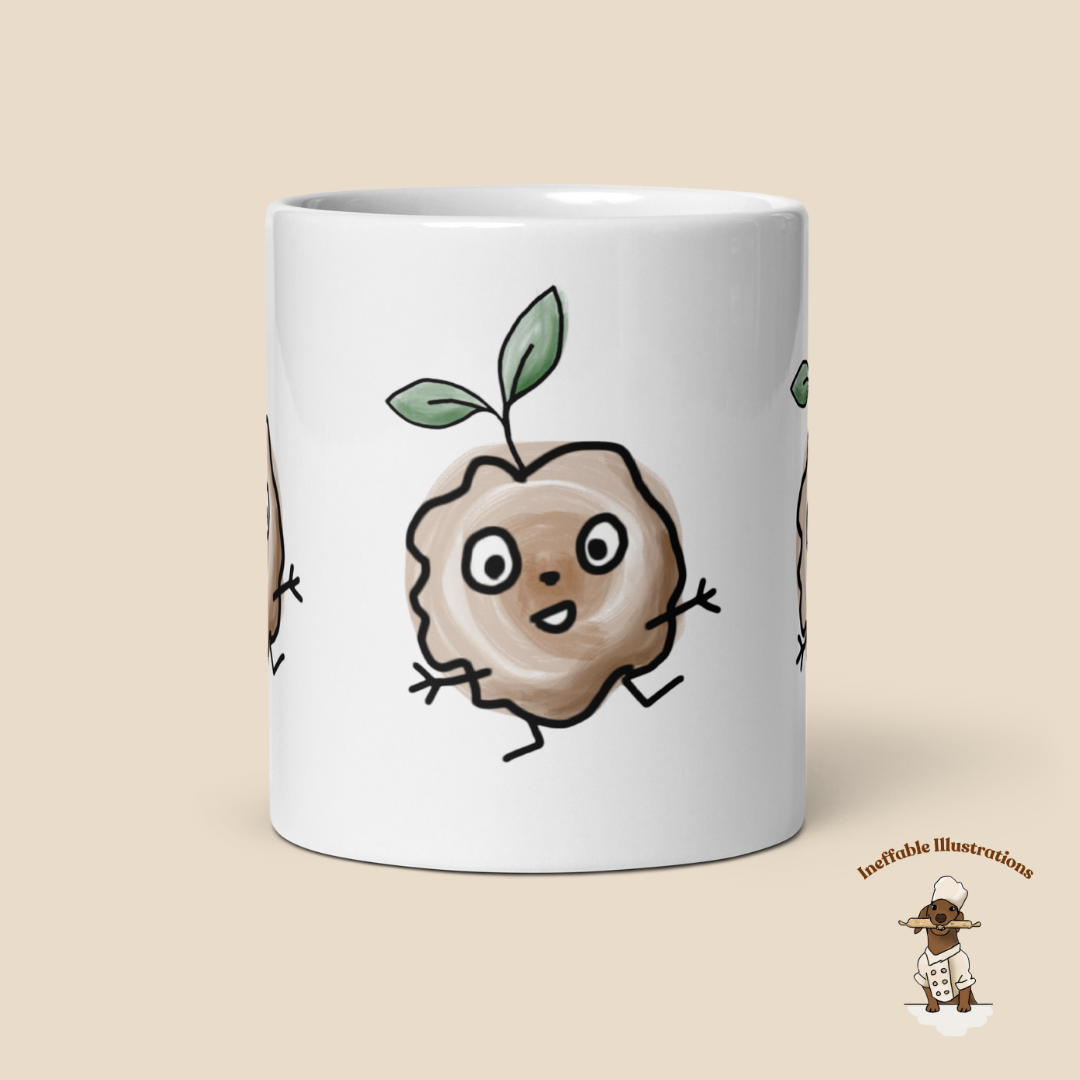 Mug "Eath peace Rocco with his brocoli sprout on the head". White glossy mug with cute hand painted sprout