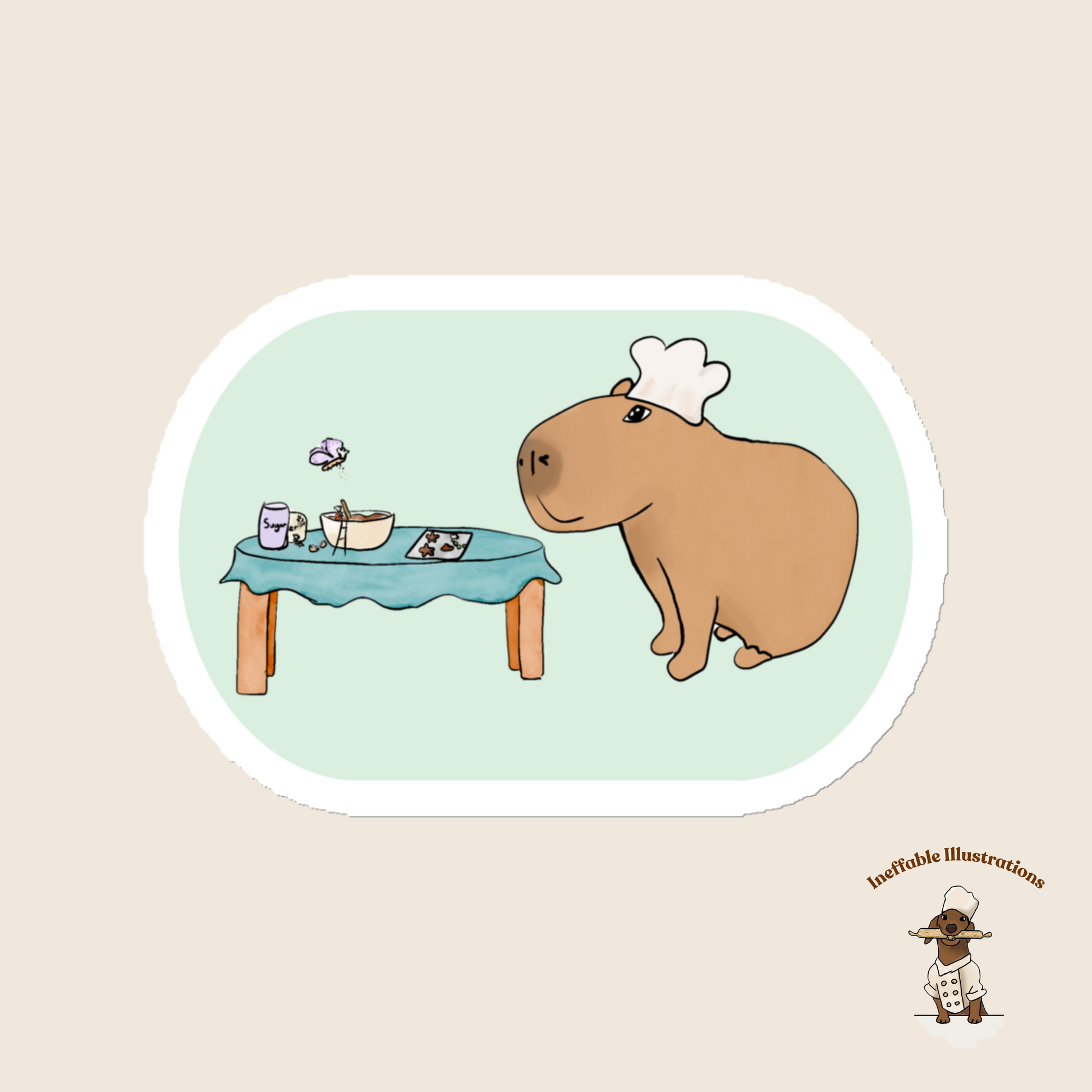 Capybara Chef Magnet with Cute Butterfly, Caterpillar & Ant Helpers - Kitchen Decor, Animal Lover Gift, Cute Refrigerator Magnet - Ineffable Illustrations