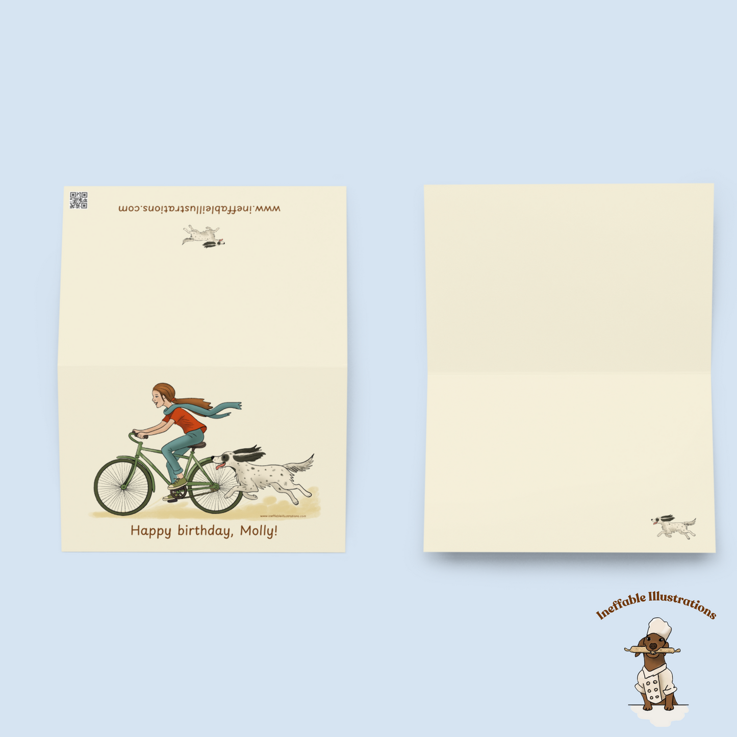 Personalized Birthday Card - English Setter & Girl Adventure | Beige Background Custom Name Card