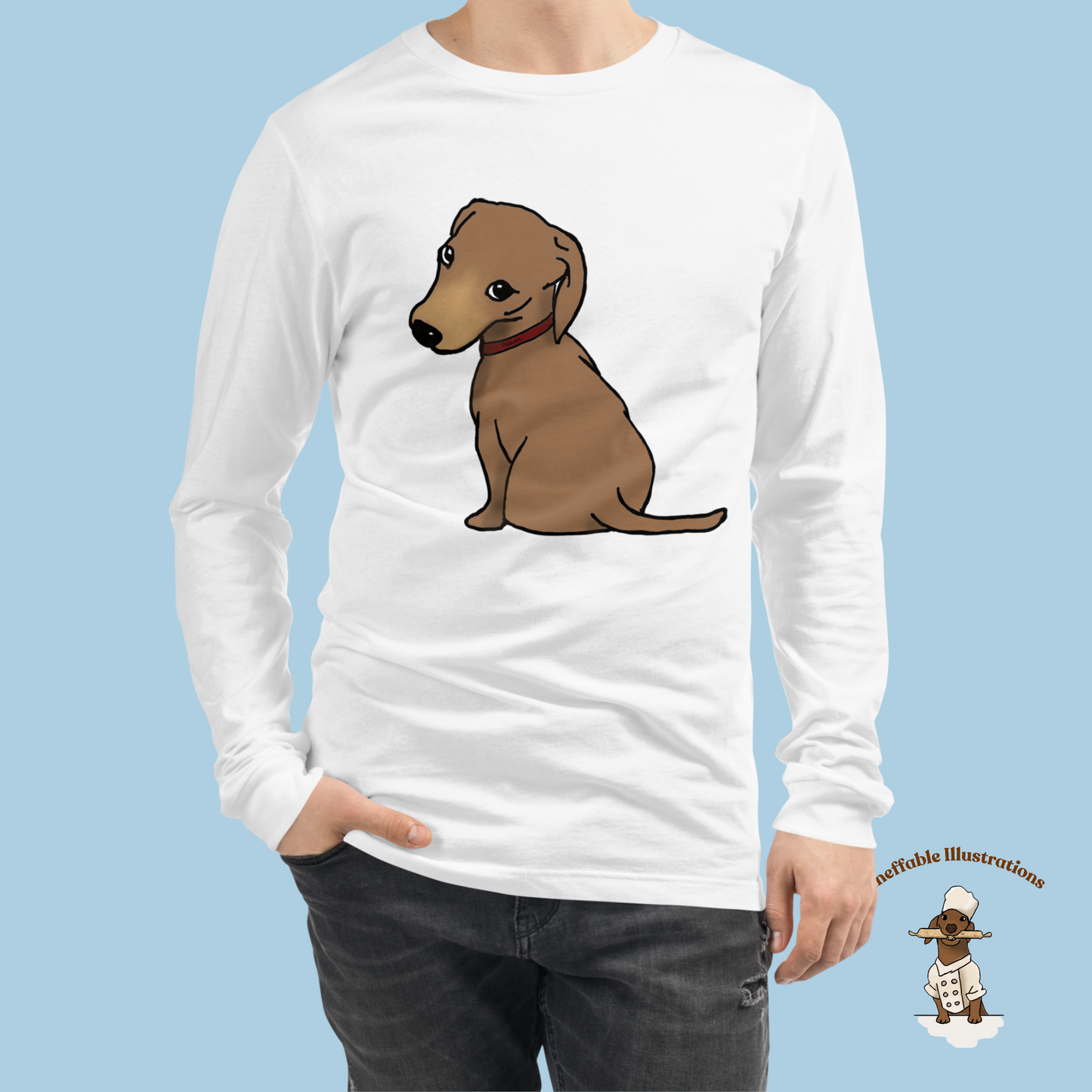 Dachshund Long Sleeve Tee for Adults - Cute Dachhund Oliver Design, Unisex T-Shirt, Dog Lover Gift, Soft Cotton, Perfect for Casual Wear