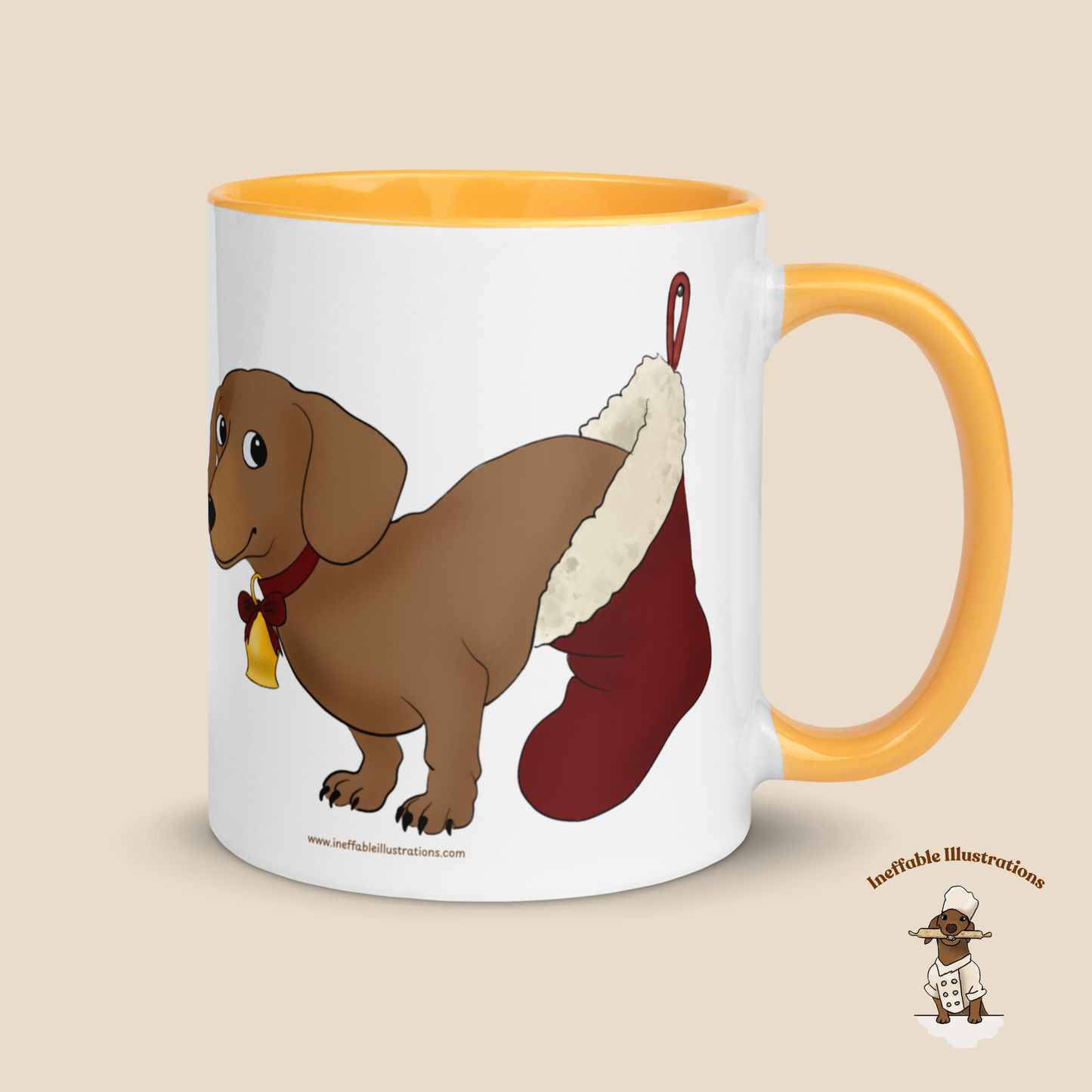Christmas Oliver Dachshund Mug with Stocking
