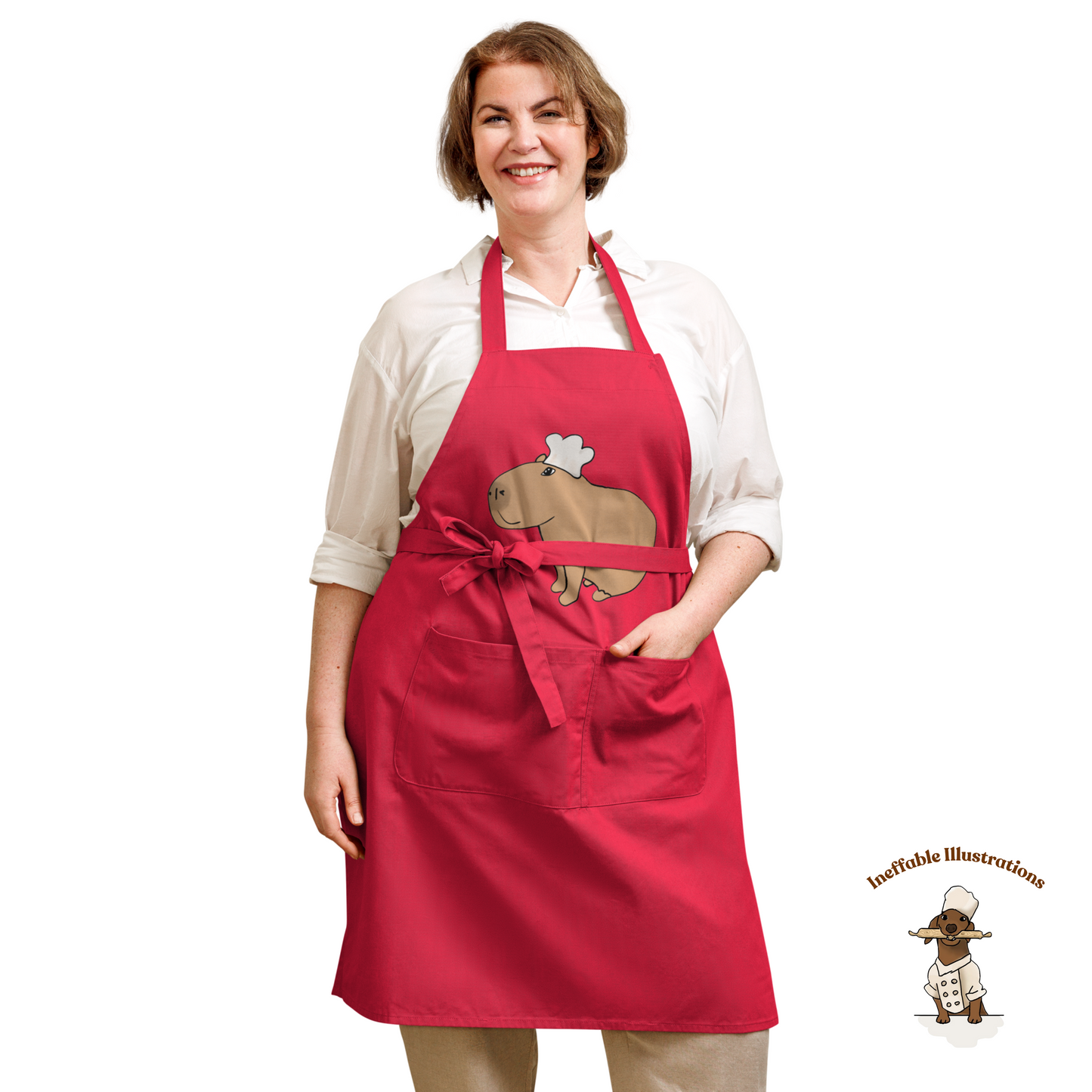 Organic Cotton Apron with Cute Chef Capybara Jolly | Perfect Gift for Animal Lovers & Cooking Enthusiasts