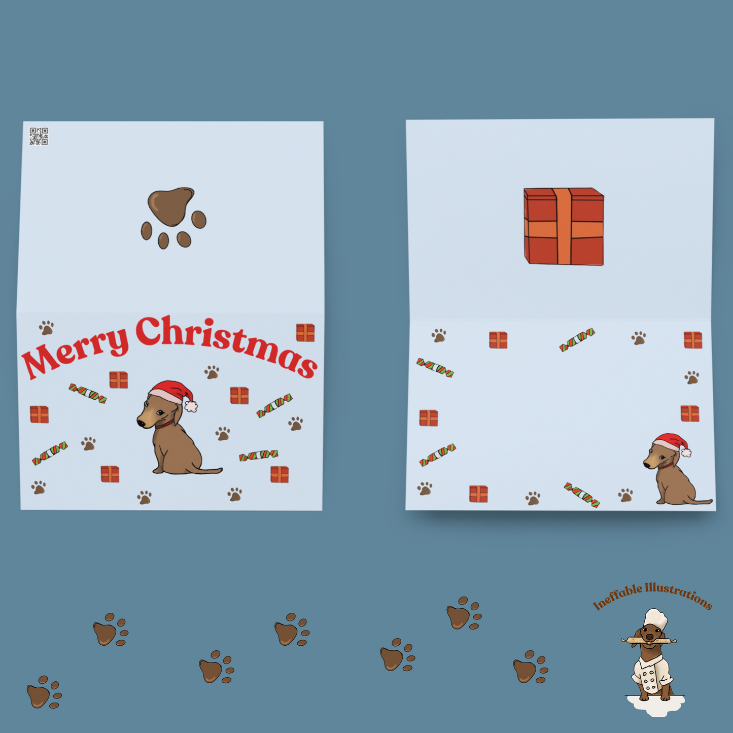 Christmas Dachshund Greeting Card with Dachshund Oliver & Gifts, Cute Holiday Card for Pet Lovers, Funny Dog Card for Xmas