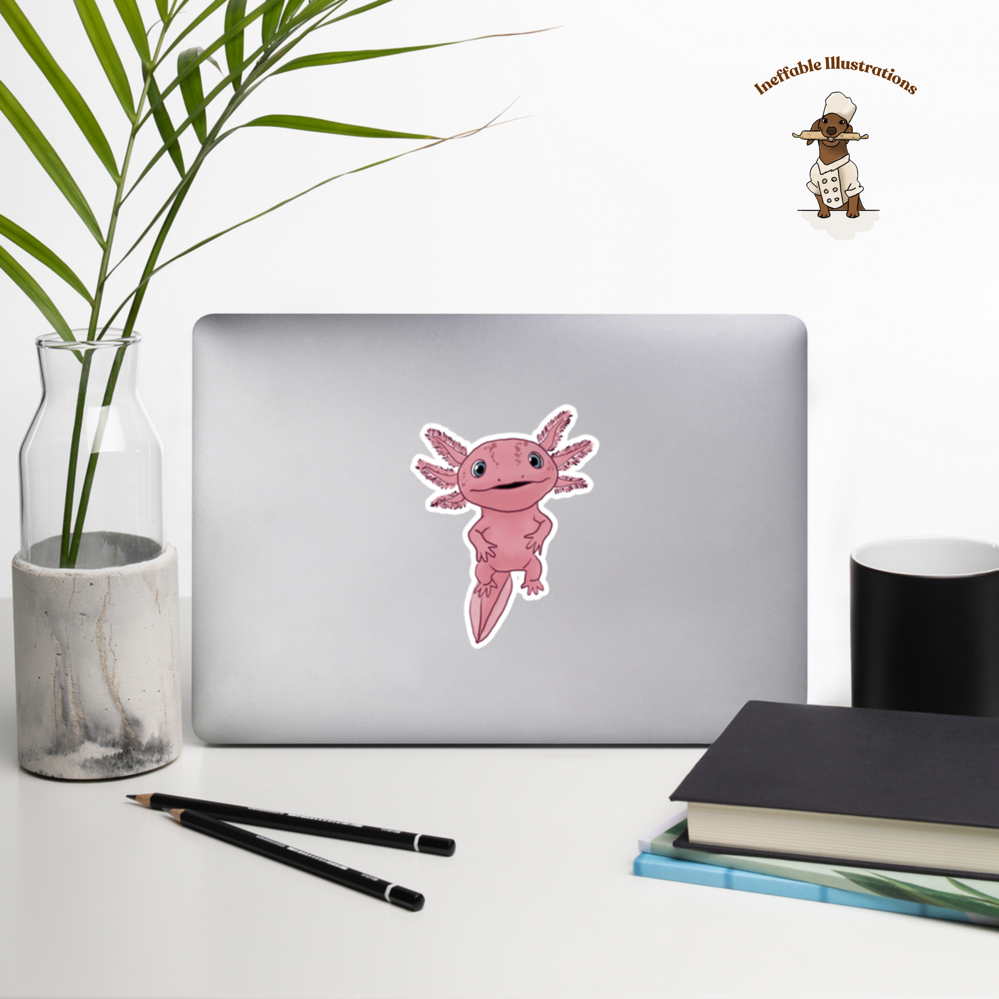 Cute Axolotl Alex Stickers Bubble-Free Durable Decals for Laptop, Water Bottle & Scrapbooking, Adorable Aquatic Animal Decor - Ineffable Illustrations