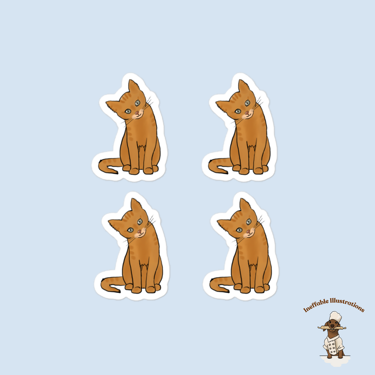Ginger Cat Stickers Set of 4 – Cute Hand Drawn Bubble-Free Decals for Laptops, Planners & Water Bottles - Ineffable Illustrations