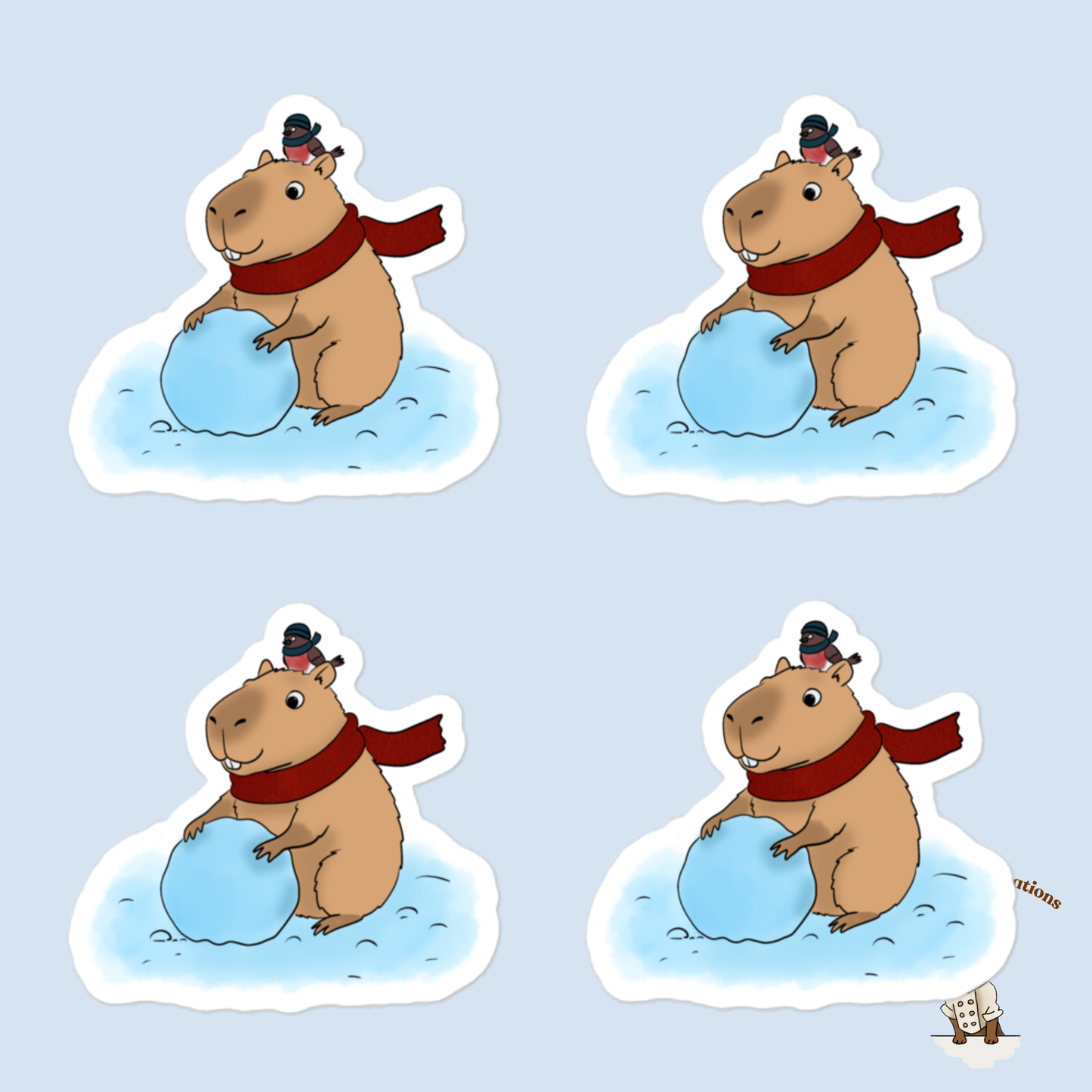 Jolly Capybara Christmas Sticker Set - 4 Festive Bubble-Free Vinyl Stickers