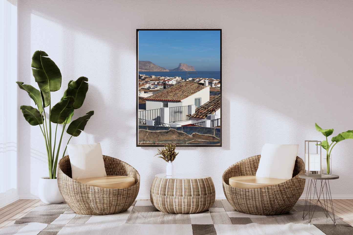 Mediterranean Spanish Town Photography Print, Sea & Mountains Artwork, Coastal Wall Decor, Landscape Photo, Home Decor Gift