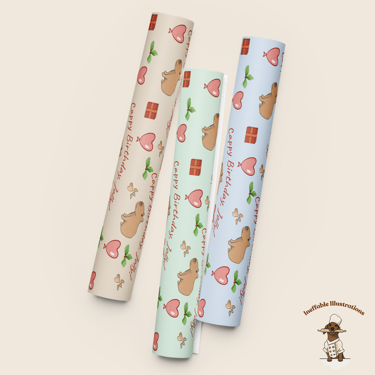 Personalized Capybara Wrapping Paper Sheets, Cute Gift Wrap for Birthdays & Holidays, Fun Decor for Festive Gifts